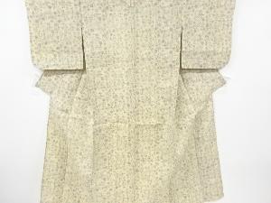アンティーク　抽象草花模様織り出し手織り真綿小千谷紬単衣着物